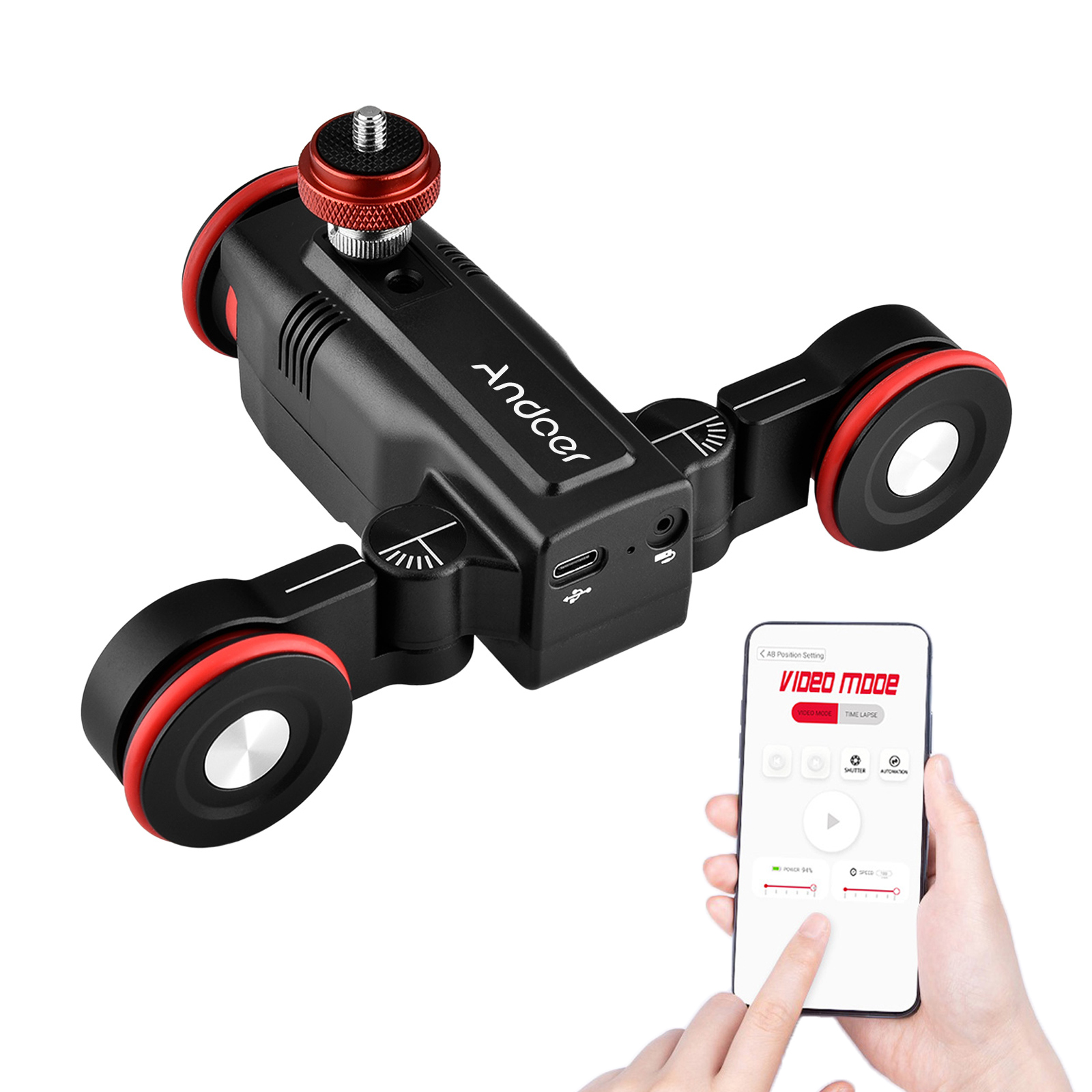 Andoer Video Dolly,Mobile APP TimeLapse Builtin Battery L5i Slider Dolly Car Adjustable Speed