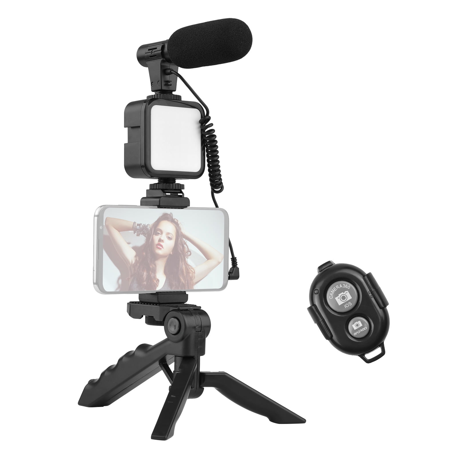 Andoer Vlogging Kit for Phones - Includes Table Tripod, Phone Holder with Cold Shoe, Microphone, LED Video Light, and Remote Shutter