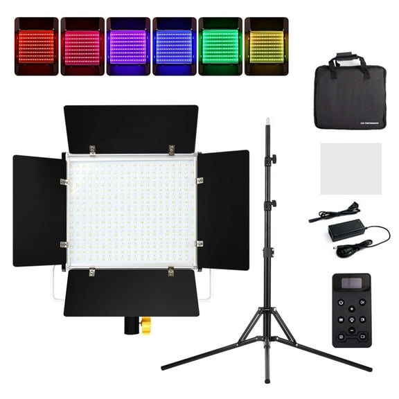 Andoer W480RGB Bi-color Photography Light 40W LED Light Panel 480pcs LED Beads 2500-9000K Dimmable 20 Special Effects /NP Series Battery Powered with LCD Screen Metal Barndoor Remote Cont