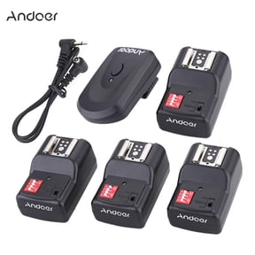 Andoer Wireless Remote Flash Trigger Set - 16 Channels, Includes 1 Transmitter, 4 Receivers, 1 Sync Cord, Compatible with Nikon, Pentax, Olympus, Sigma, Sunpak, Vivitar, Neewer, YOUNGNUO Speedlites