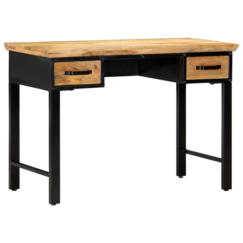 Black Mango Wood Writing Desk with Drawers, 43.3"