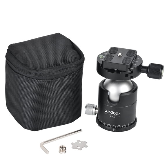 Andoer X-44S Aluminium Alloy Panoramic Ball Head with Quick Release Plate, 1/4 Inch Screw Mount for DSLR Camera Camcorder, Max Load Capacity 66 lbs / 30 kg, Black
