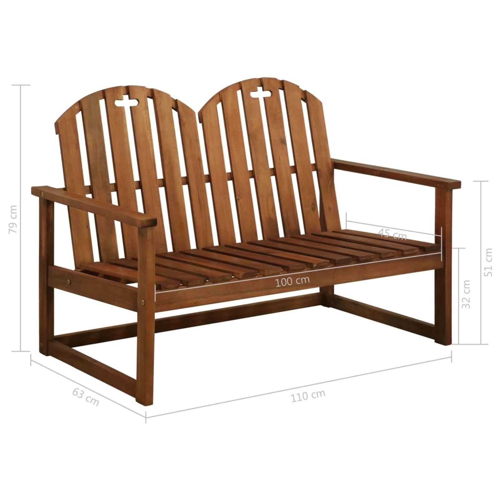 Solid Acacia Wood 43.3" Outdoor Patio Bench with Oil Finish