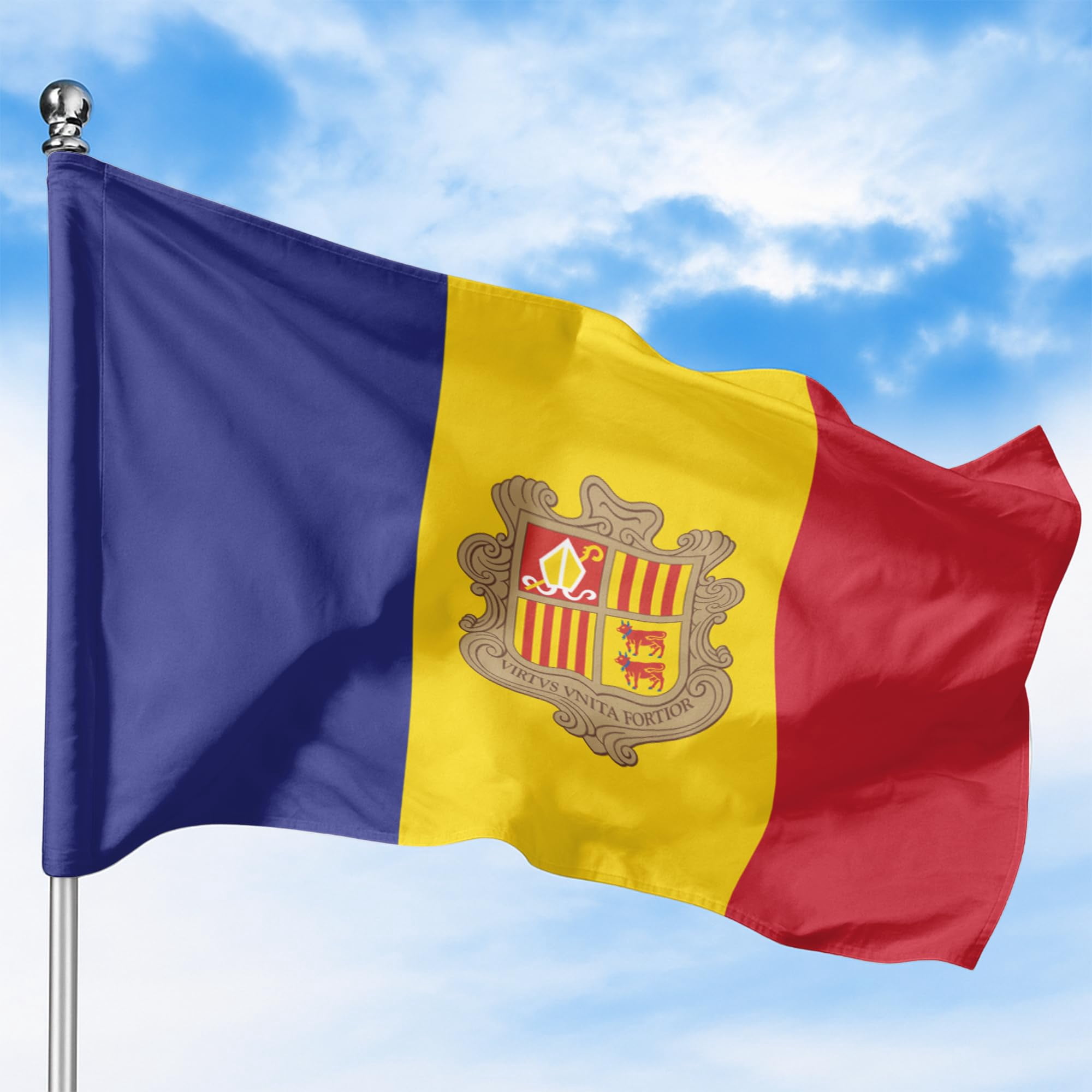 Andorra Outdoor Flag (1x1.5ft) by DreamController - Durable, Fade-Resistant Polyester, Double-Stitched, Brass Grommets - HD Printed Southern Europe Flag - Made in USA