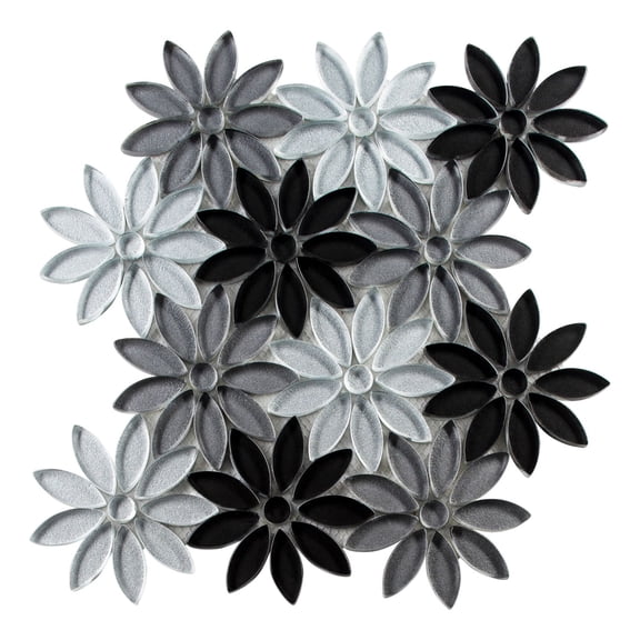 Andova Tiles Black/Gray Glass Mosaic Tiles, for Bathroom Fireplace Backsplash Floor Surface