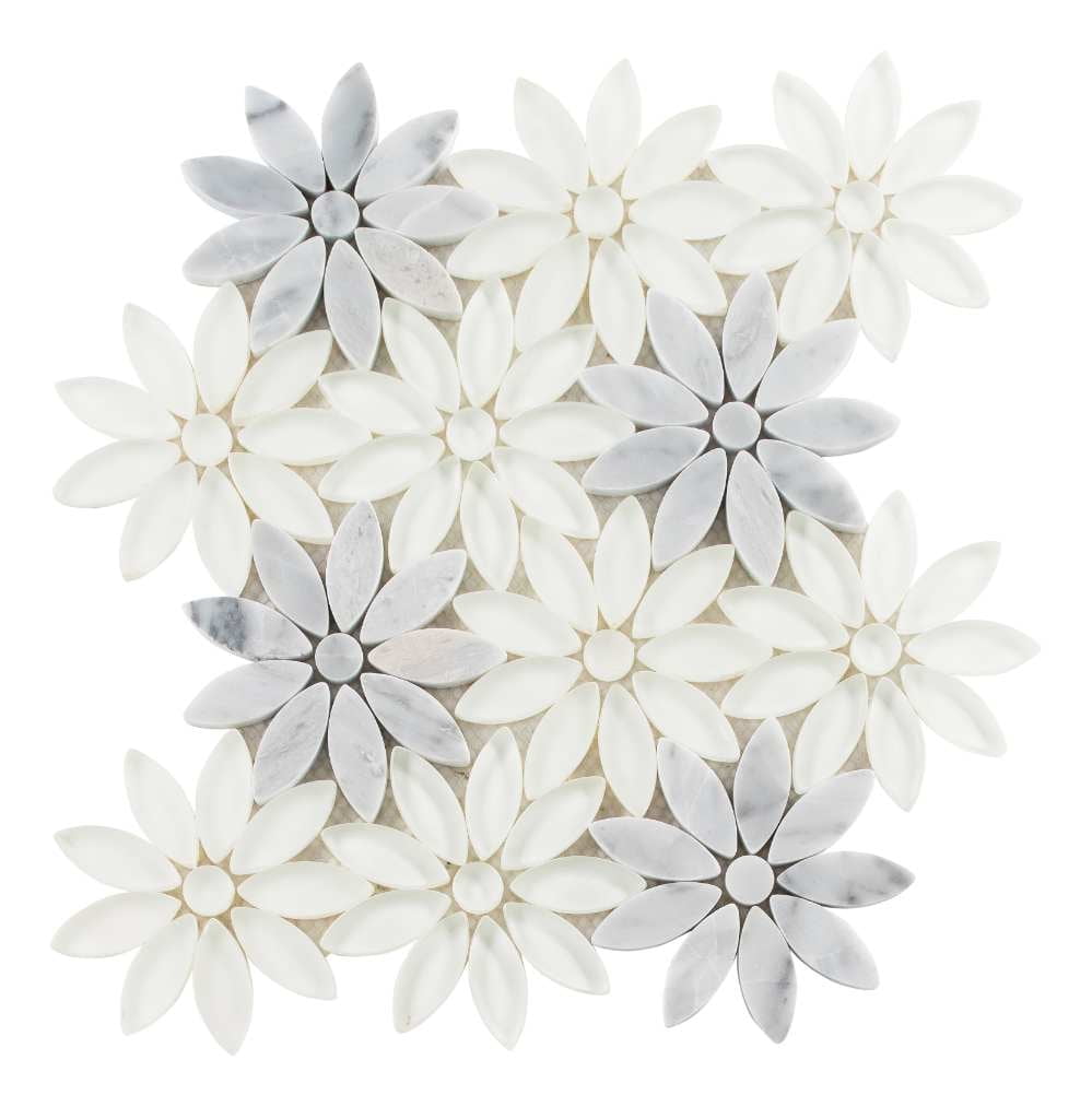 Andova Tiles Gray/White Glass + Stone Mosaic Tiles, for Shower Pool