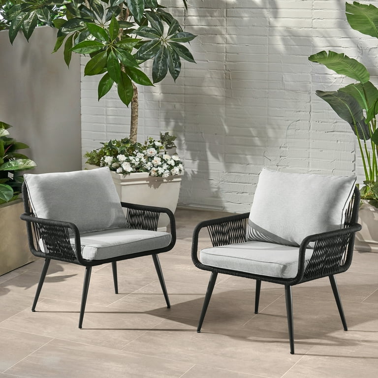 Andover All Weather Outdoor 29 H Rope Chairs with Light Gray Cushions Set of Two