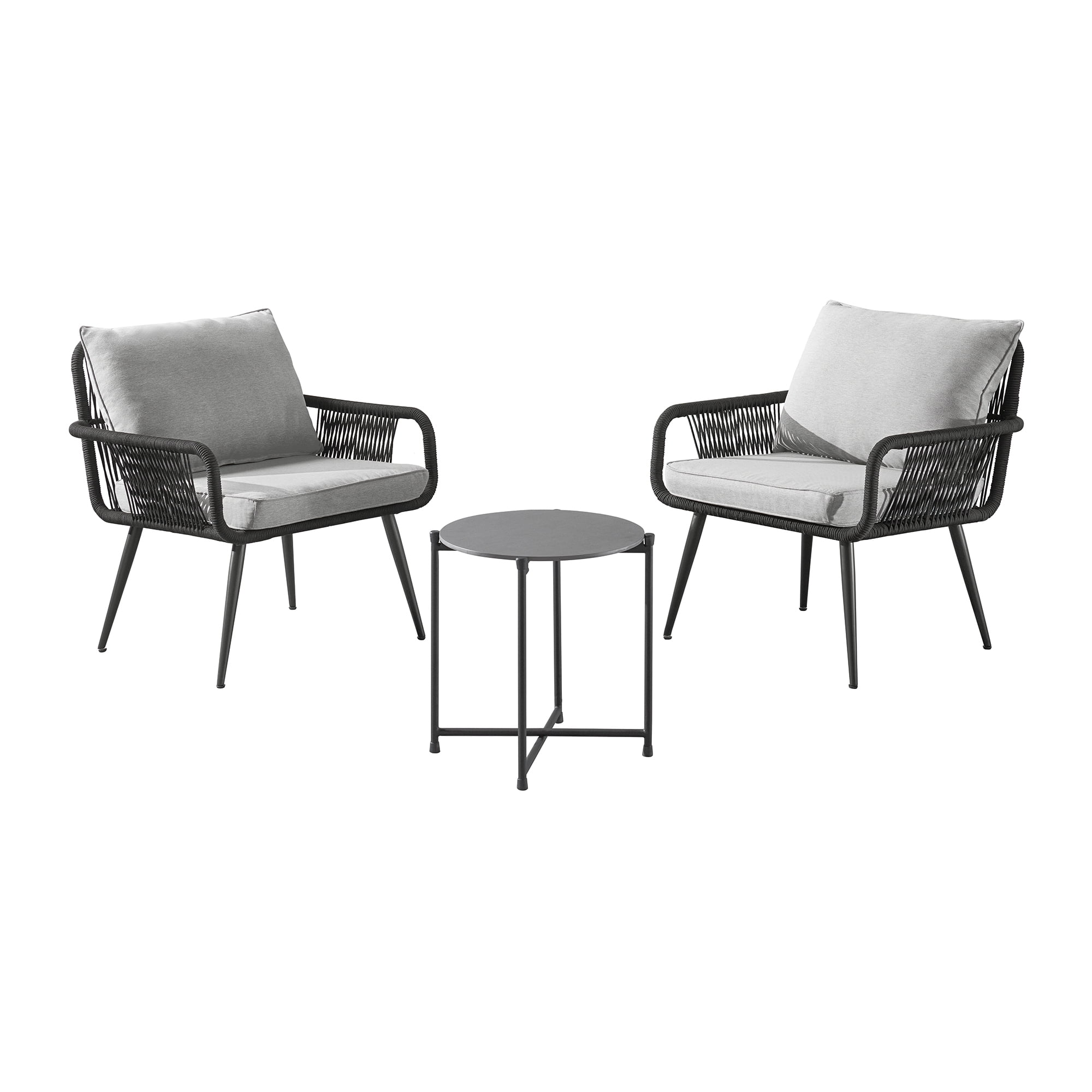 Andover Black Rope Chairs with Gray Cushions and Concrete Table