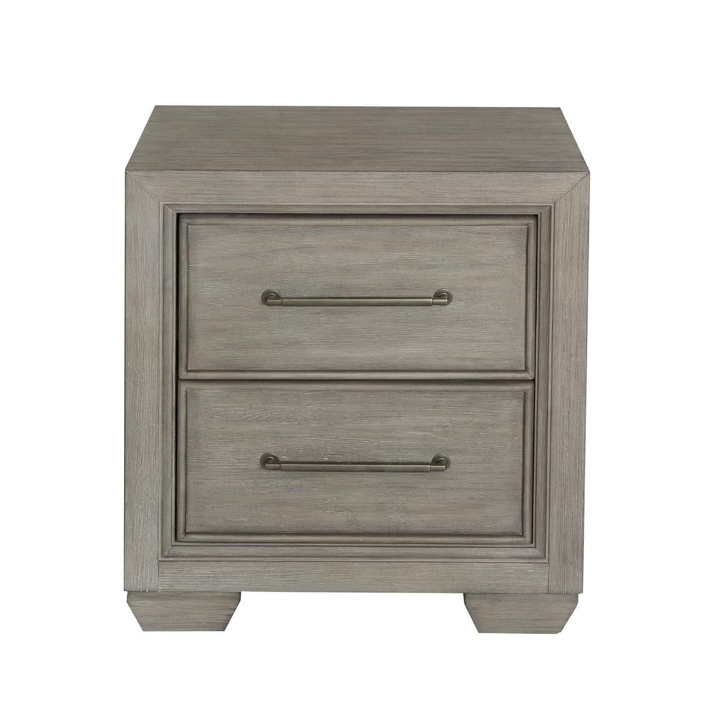 Gray Oak 2-Drawer Transitional Nightstand with USB Port