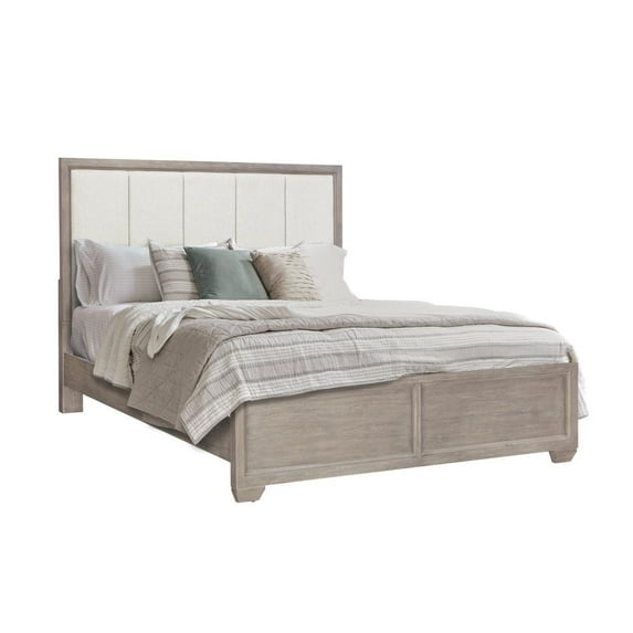 Andover Solid Wood Queen Upholstered Panel Bed in Dove Grey Finish