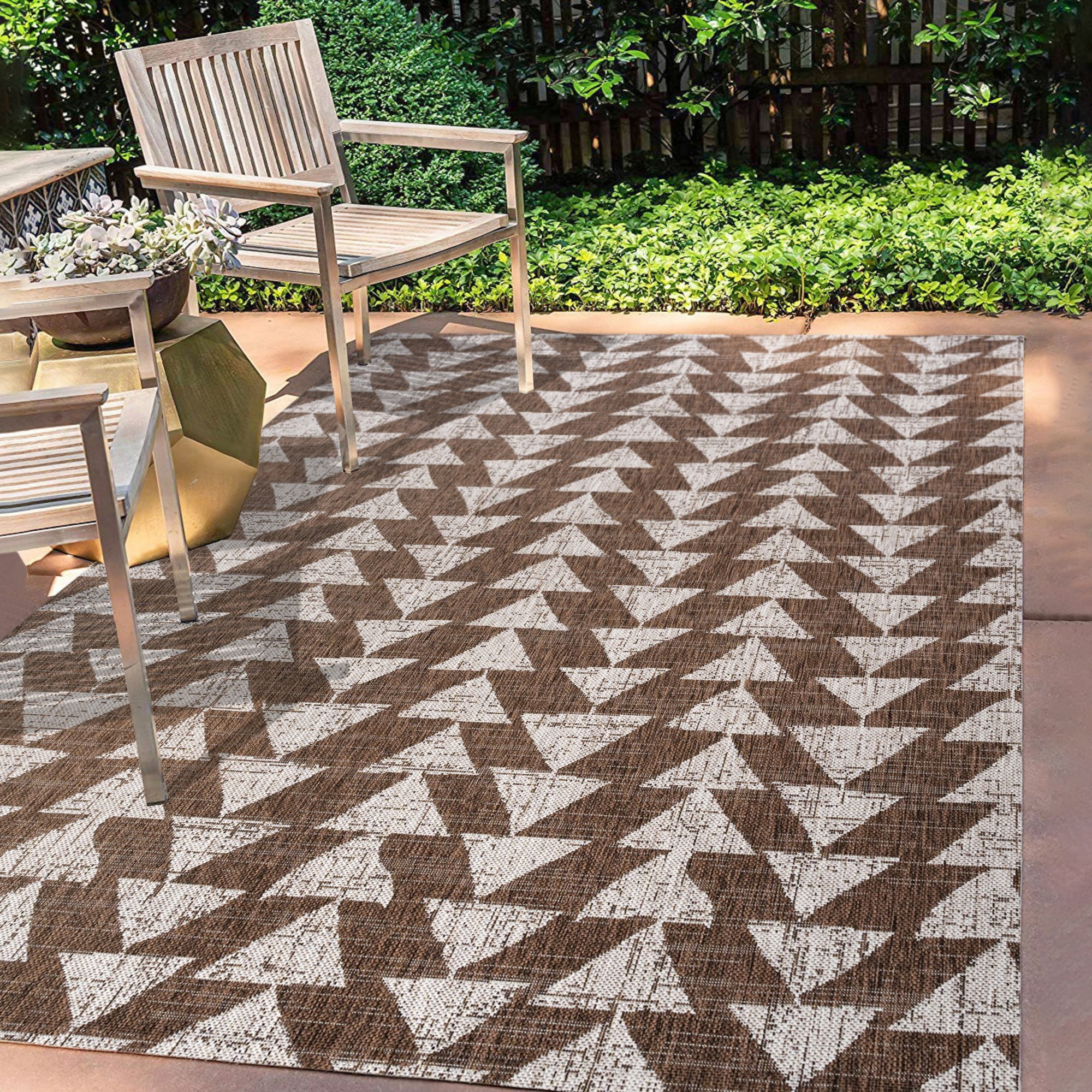 Moroccan-Inspired Mid-Century Modern Geometric Rug in Brown/Beige