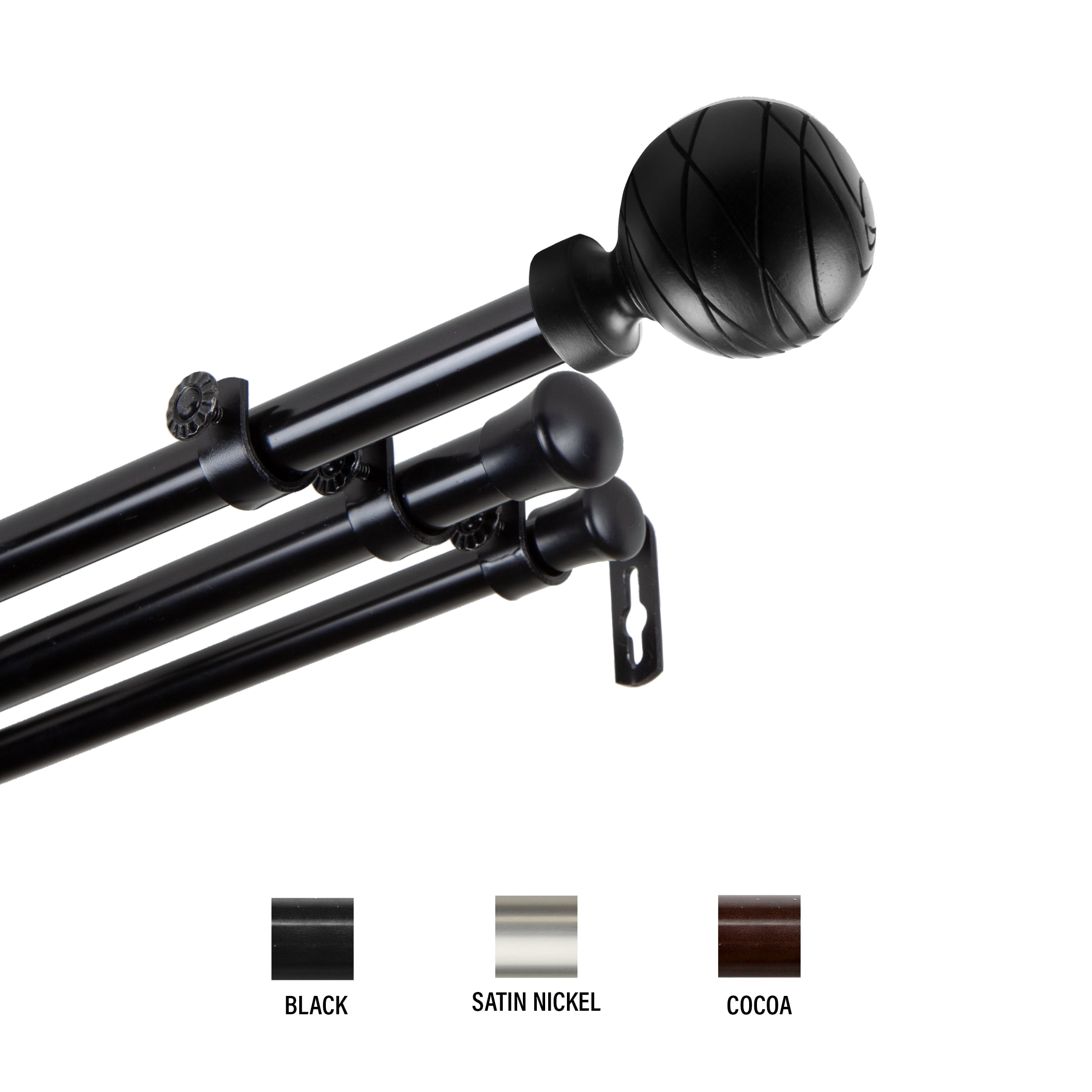 Andre 13/16 inch Triple Curtain Rod 48-84" - Black
