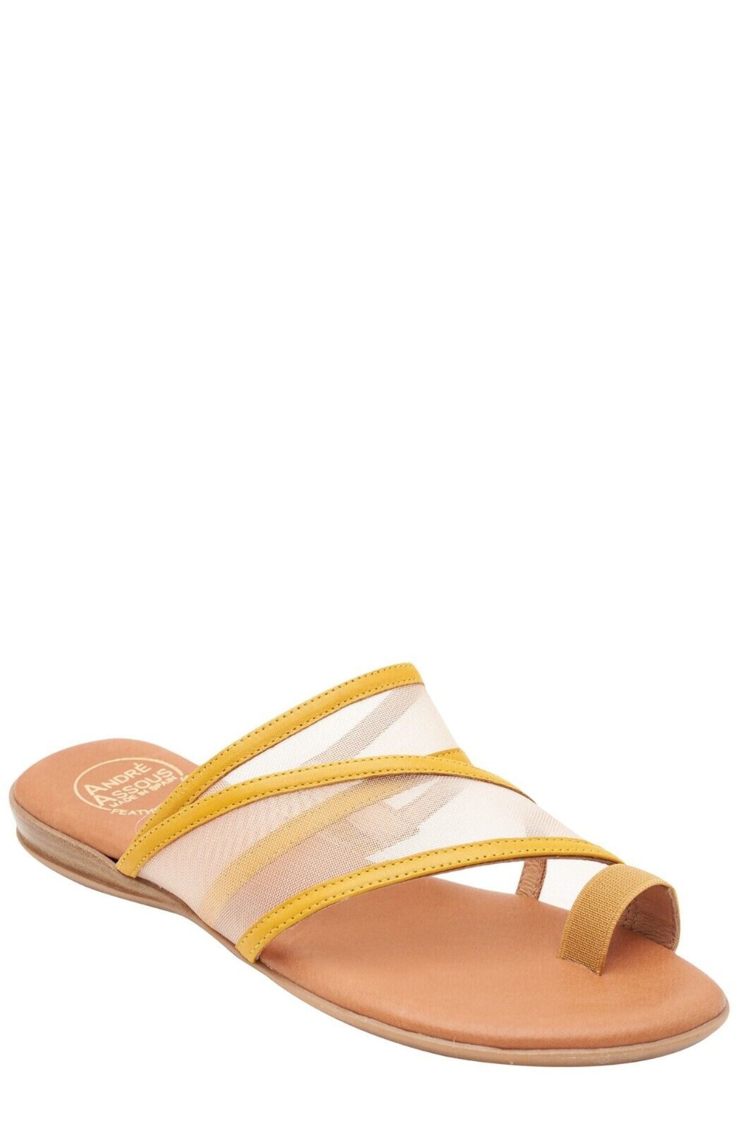 Andre Assous Nina Sandals Women's US Yellow Leather Mesh Straps