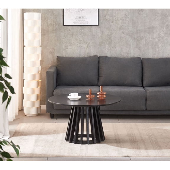 Aria Home Wood Coffee Table Andre Mid Century Modern Slatted Base Oak Blonde, Black