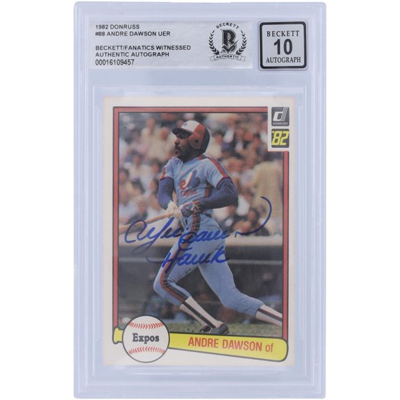Andre Dawson Montreal Expos Autographed 1982 Donruss Series 1 #88 Beckett Fanatics Witnessed Authenticated 10 Card with "HAWK" Inscription - Fanatics Authentic Certified