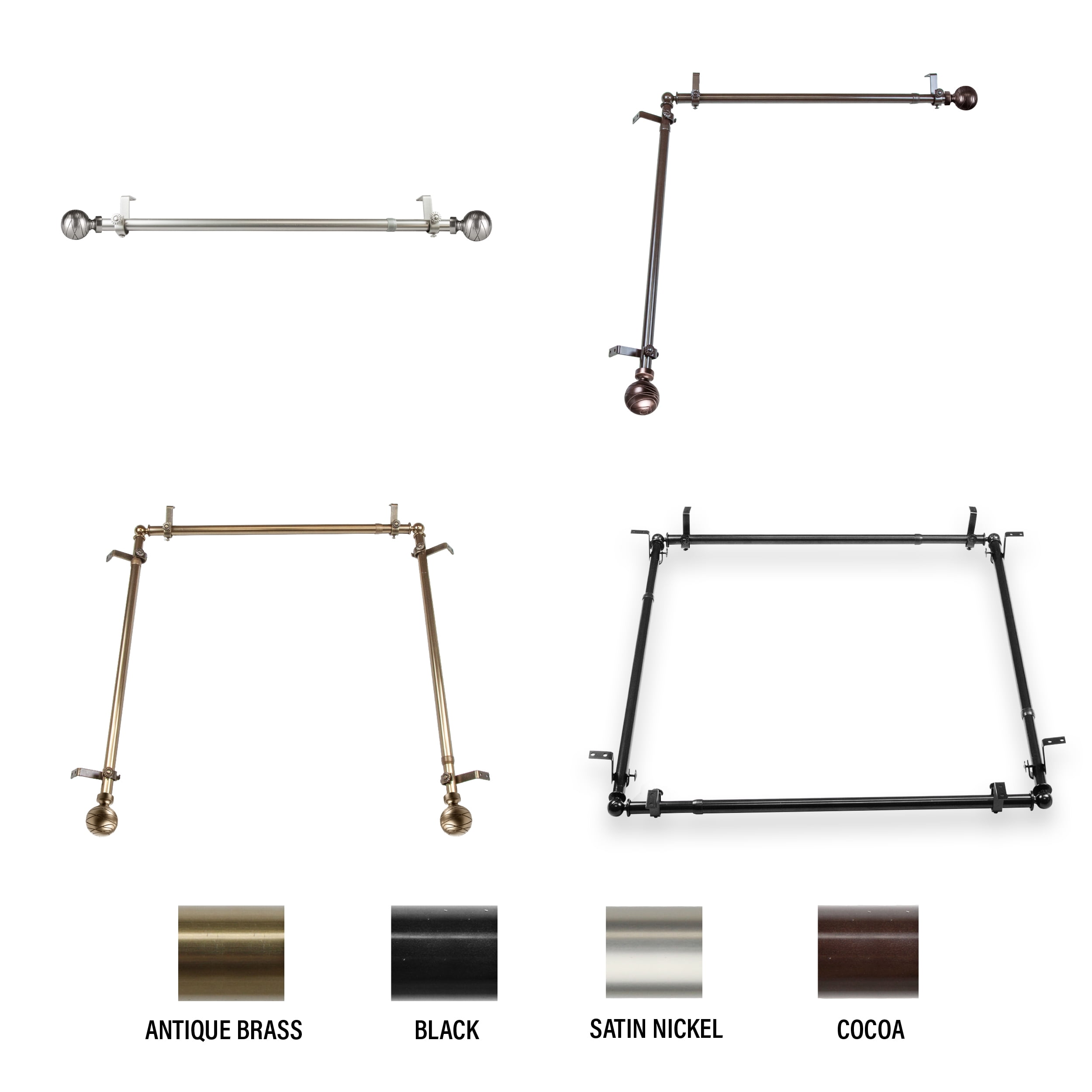 Andre Multi Angle Ceiling Rod/ Room Divider/ Bedroom Canopy Adjustable 48-84 inch - Three Sided - Antique Brass