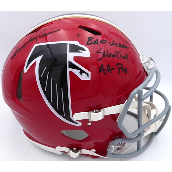 Andre Rison Autographed Atlanta Falcons Red Throwback Full Size Authentic Helmet "Bad Moon Showtime, All Pro" (Smudged) Beckett BAS Witness #3W056109