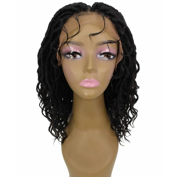LUXLUXE Andrea 4x4 Curly Long 4X4 Hand Tied Lace Braid Wig, Beauty Heat Resistant Fiber, Black Color