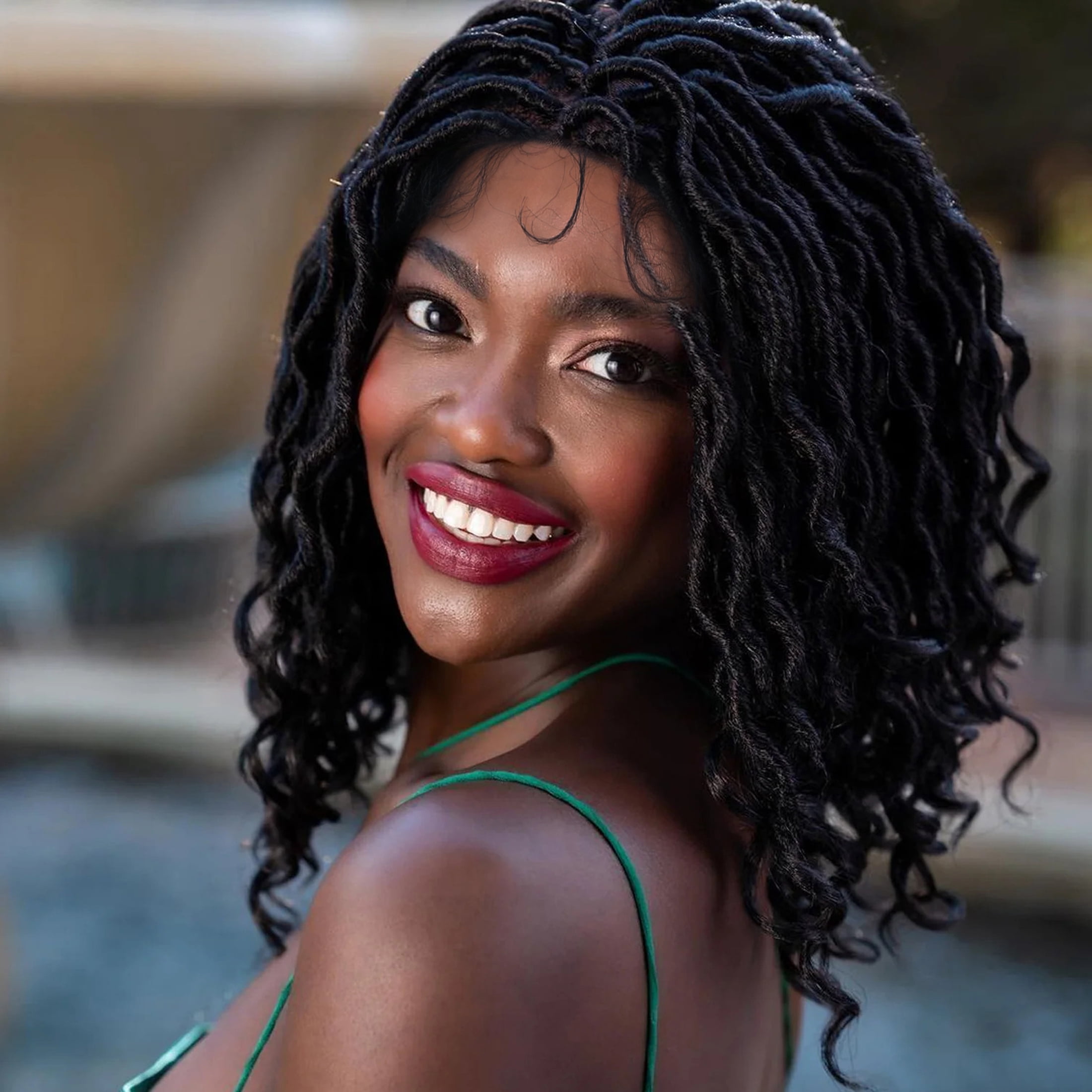 LUXLUXE Andrea 4x4 Curly Long 4X4 Hand Tied Lace Braid Wig, Beauty Heat Resistant Fiber, Black Color