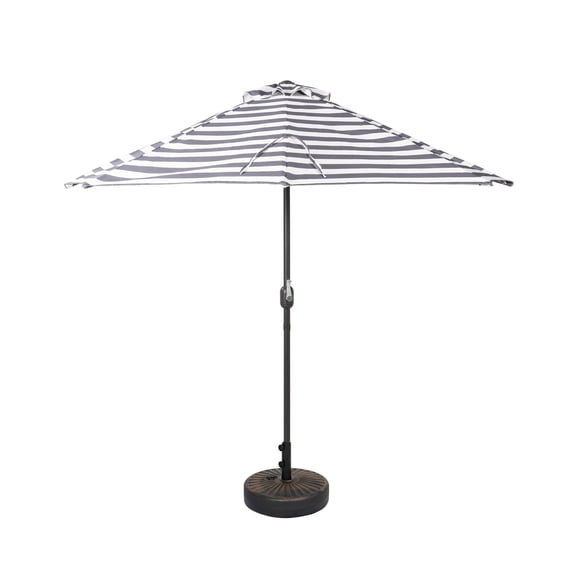 Andrea 9-Ft. Half Umbrella with Bronze Finish Fillable Base Grey Stripe