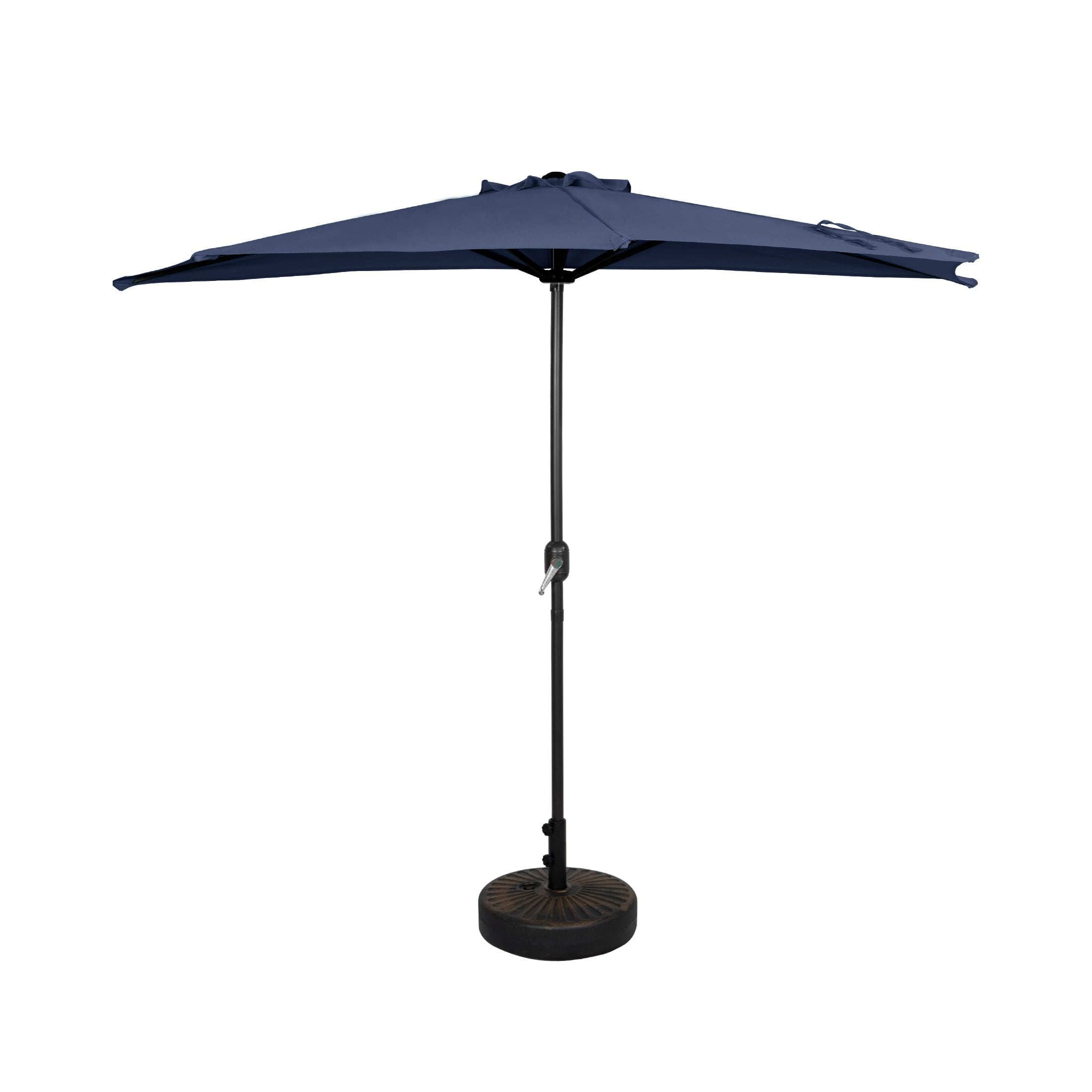 Navy Blue 9-Ft Half Patio Umbrella with Bronze Base