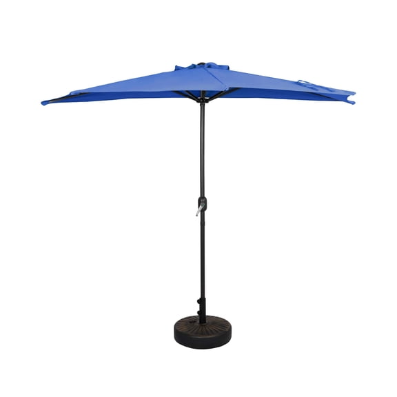 Andrea 9-Ft. Half Umbrella with Bronze Finish Fillable Base Royal Blue