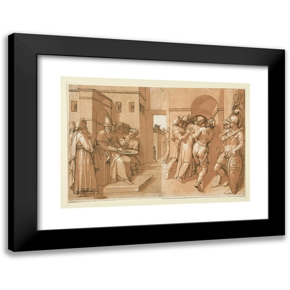 Andrea Andreani 24x18 Black Modern Framed Museum Art Print Titled - Pilate Washing His Hands (1585)