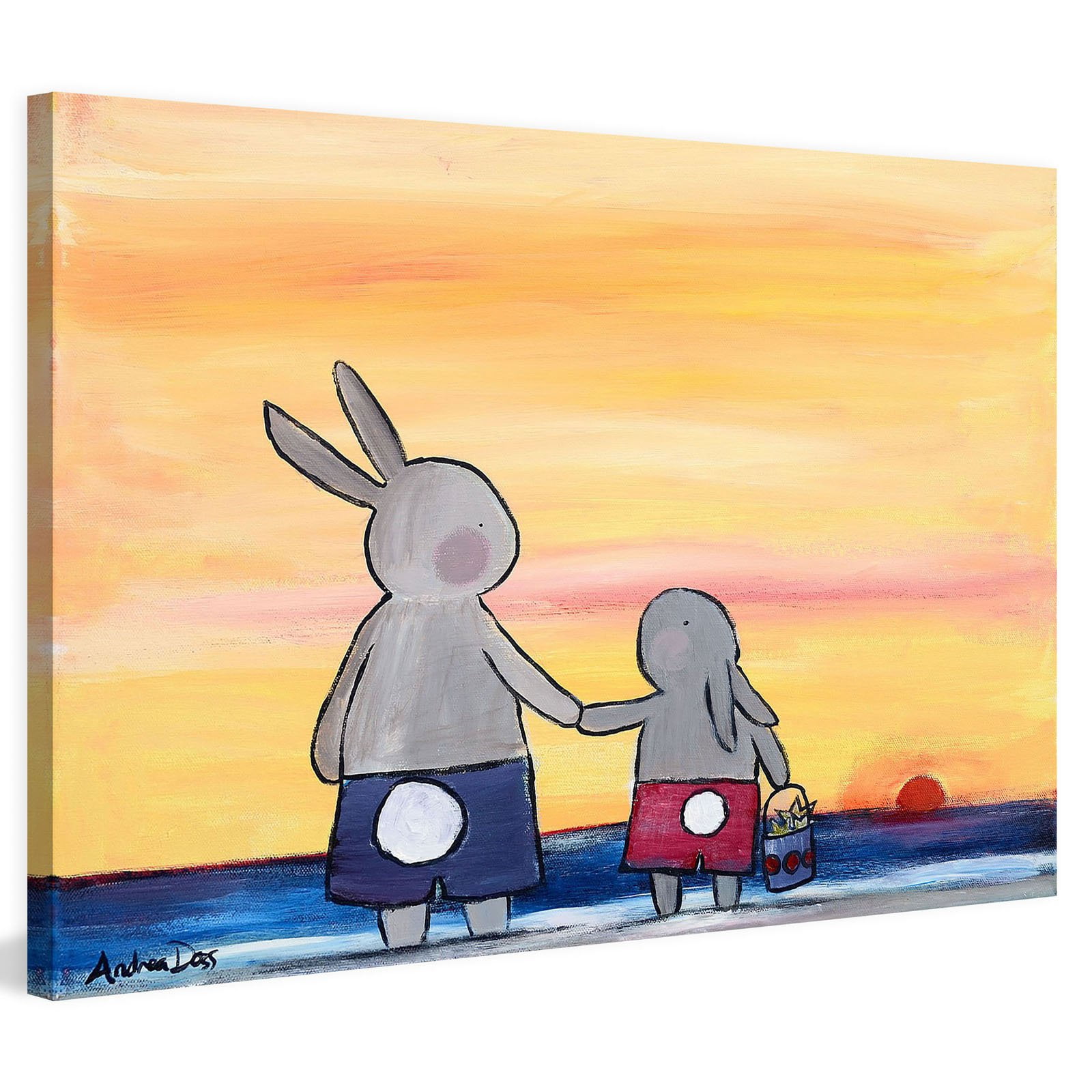 "Andrea Beach Bunnies" Painting Print on Wrapped Canvas