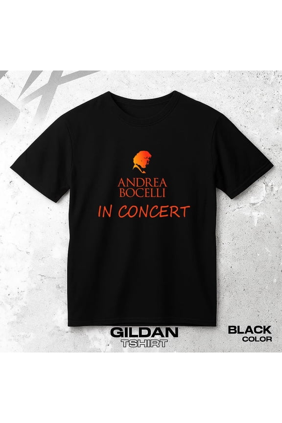 Andrea Bocelli Concert Italian Tenor Classical Music Fan Art T-shirt, for men & women, up to size 5XL.