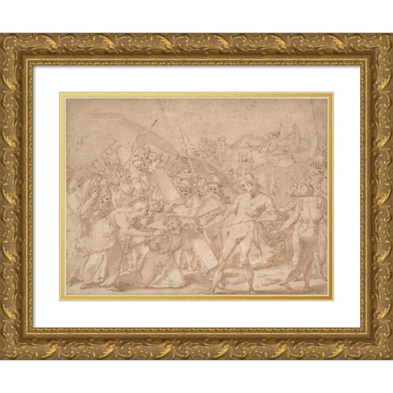 Andrea Boscoli 14x12 Gold Ornate Wood Frame and Double Matted Museum Art Print Titled - The Road To Calvary