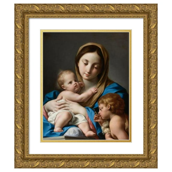 Andrea Casali 15x18 Gold Ornate Wood Frame and Double Matted Museum Art Print Titled - The Virgin and Child with Saint John the Baptist