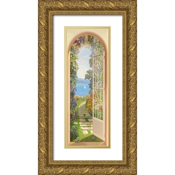 Andrea, Del Missier 9x18 Gold Ornate Wood Framed with Double Matting Museum Art Print Titled - Giardino sul lago