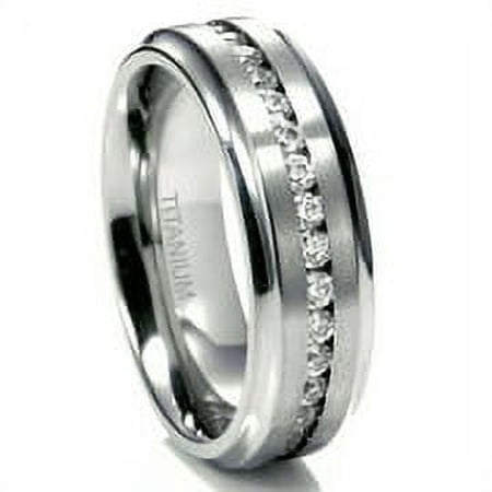 Andrea Jewelers 7MM Titanium Eternity Wedding Band, Hypoallergenic, Includes Ring Box