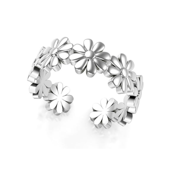 Andrea Jewelers Adjustable Daisy Flower Toe Ring, Solid Sterling Silver, Includes Free Gift Box