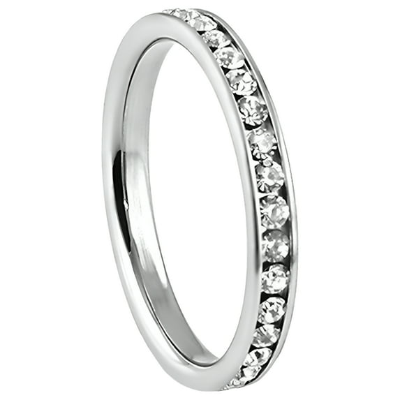 Andrea Jewelers Eternity Silver Cubic Zirconia Wedding Ring, 316L Stainless Steel