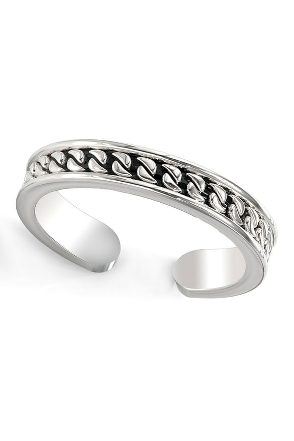 Sterling Silver Oxidized Curb Link Pattern Adjustable Toe Band Ring