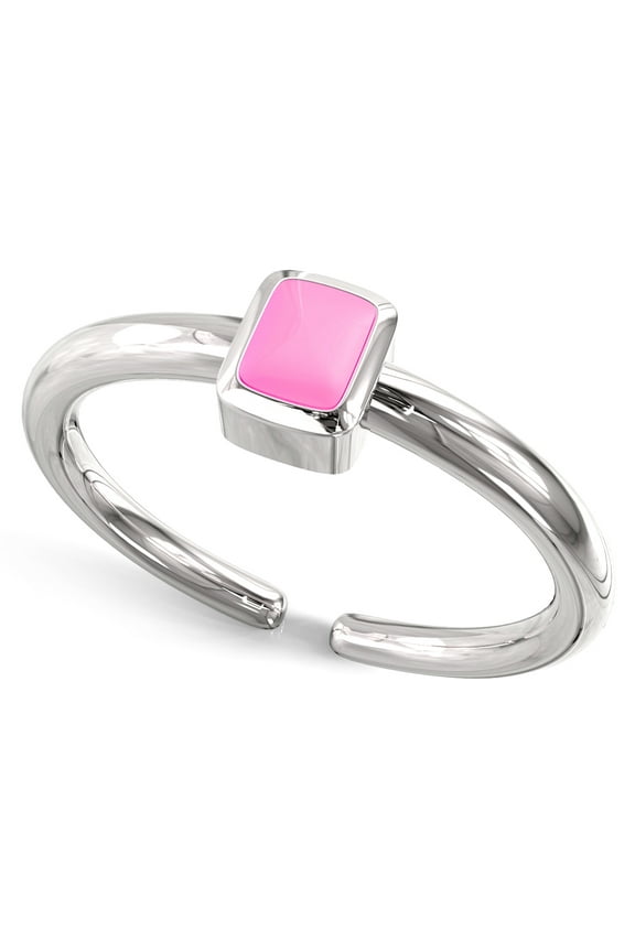 Sterling Silver Solitaire Pink Enamel Adjustable Toe Band Ring