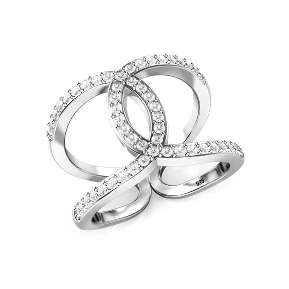 Andrea Jewelers Sz 10 Sterling Silver Cubic Zirconia CZ Band Long Ring with Rhodium Finish