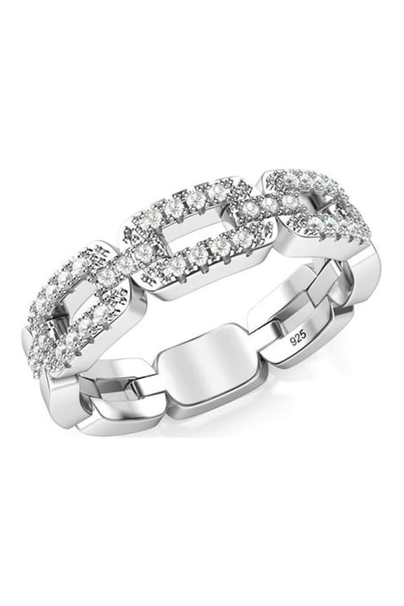 Sz 12 Sterling Silver Cubic Zirconia Chain Link Pattern CZ Band Half Eternity Ring
