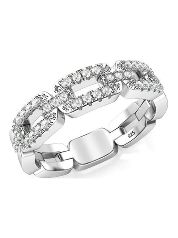 Sz 12 Sterling Silver Cubic Zirconia Chain Link Pattern CZ Band Half Eternity Ring