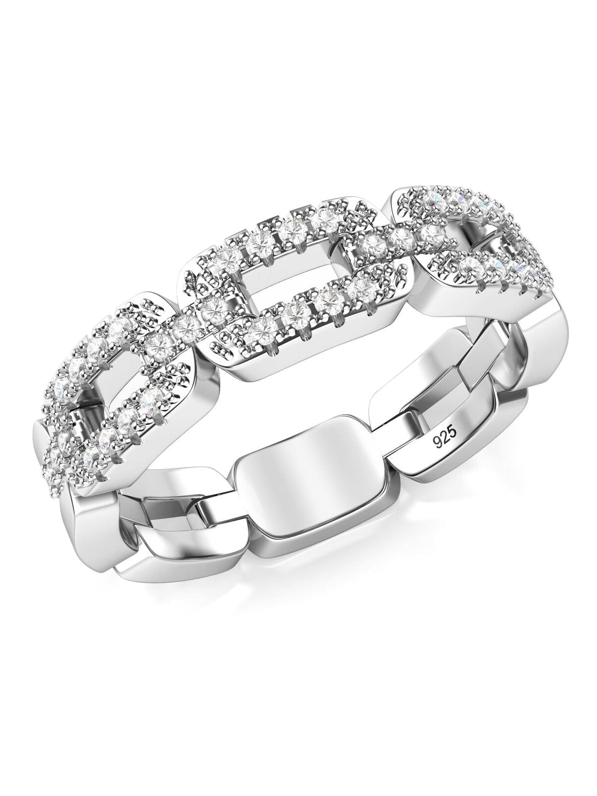 Andrea Jewelers Sz 4 Sterling Silver Cubic Zirconia Chain Link Pattern ...