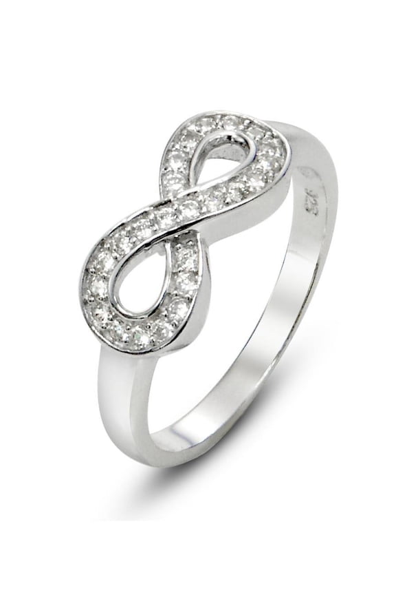 Sz 4 Sterling Silver Cubic Zirconia Infinity Symbol CZ Wedding Band Ring
