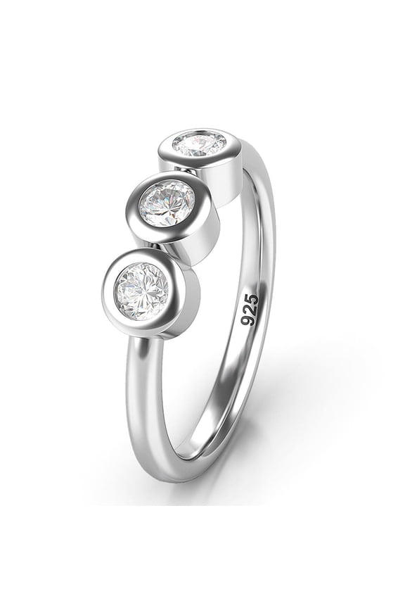Sz 8 Solid Sterling Silver 3 CZ Past Present Future Wedding Engagement Ring