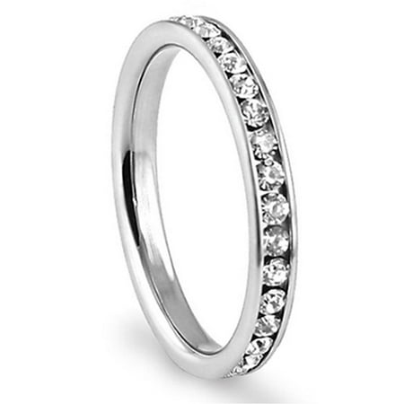 316L Stainless Steel White Cubic Zirconia CZ Eternity Wedding 3MM Band Ring Sz 7
