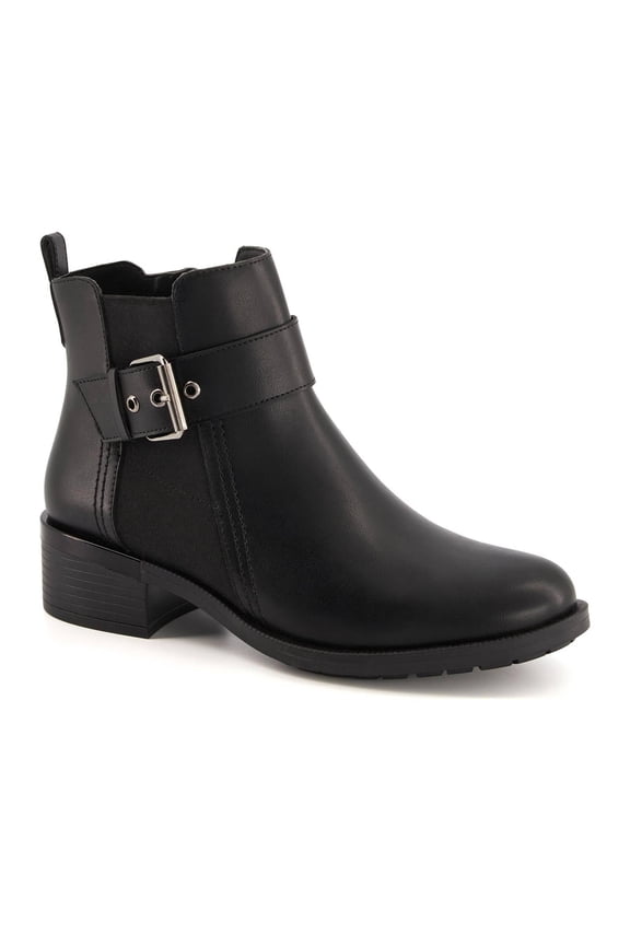 Leather Booties With Elastic Side and Buckle 73834
