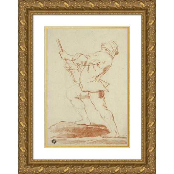 Andrea Lilio 11x14 Gold Ornate Wood Frame and Double Matted Museum Art Print Titled - Boy Holding Staff