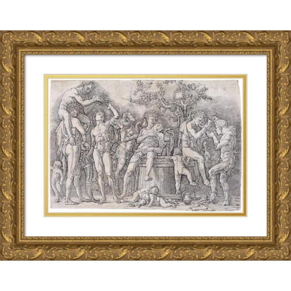 Andrea Mantegna 14x11 Gold Ornate Wood Frame and Double Matted Museum Art Print Titled - Bacchanal with a Wine Vat (C. 1475)