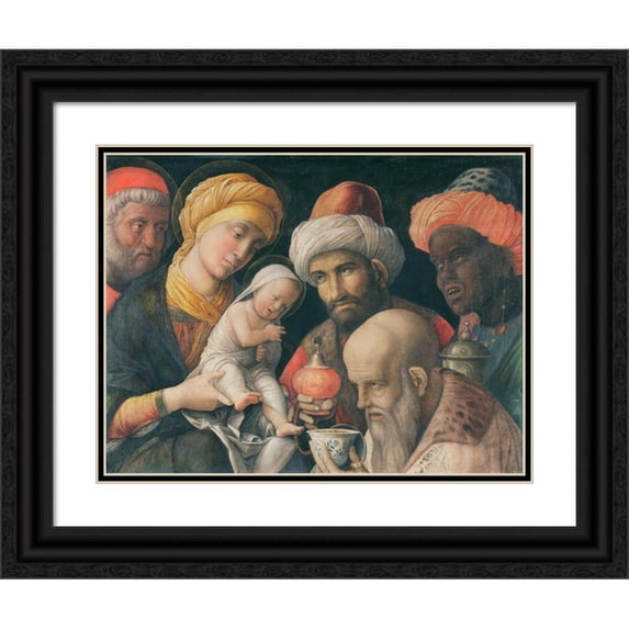 Andrea Mantegna 14x12 Black Ornate Wood Framed Double Matted Museum Art Print Titled: Adoration of the Magi