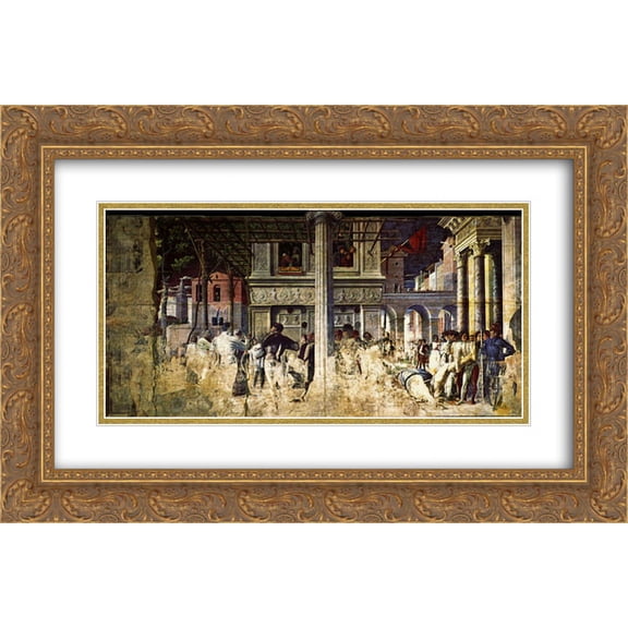 Andrea Mantegna 2x Matted 24x16 Gold Ornate Framed Art Print 'The Martyrdom and transporting the body of Saint Christopher'