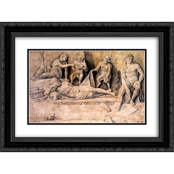 Andrea Mantegna 2x Matted 24x20 Black Ornate Framed Art Print 'Mythological Scene, Metamorphoses of Amymone'